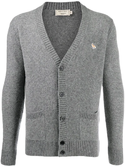 Maison Kitsuné Profile Fox-patch Lambswool Cardigan In Grey