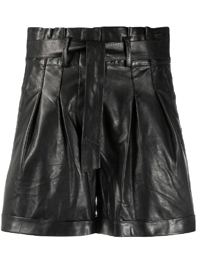 Arma Pleated Leather Shorts In Black