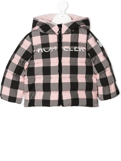 Moncler Babies' Gingham Check Cotton Puffer Jacket In Black