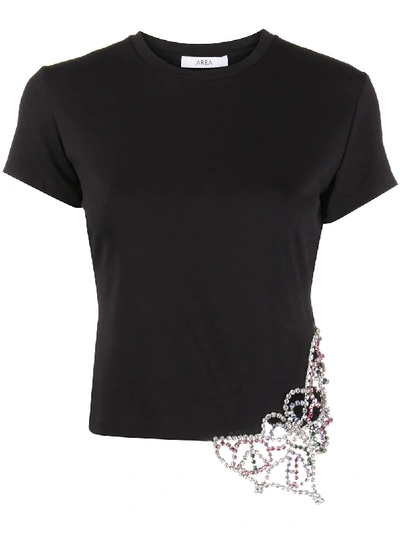 Area Embellished Butterfly Cropped T-shirt In Black