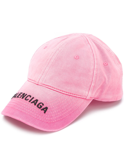 Balenciaga Logo Print Ribbed Cap In Pink