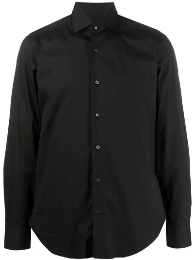 Barba Napoli Spread-collar Poplin Shirt In Black