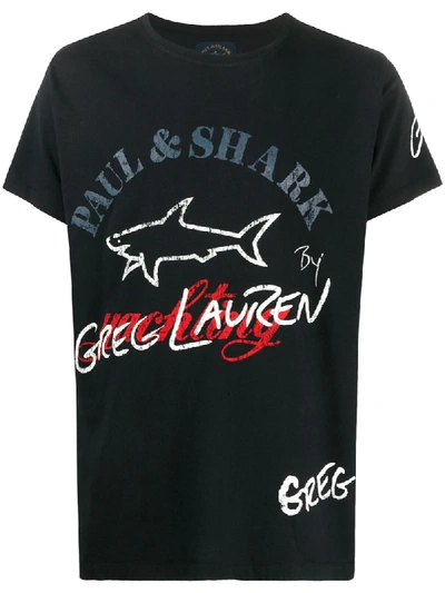 Greg Lauren X Paul & Shark Logo Print Cotton T-shirt In Blue