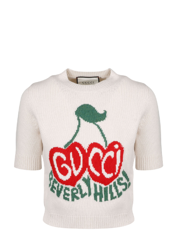 Gucci Cherries Beverly Hills Crop Sweater In White | ModeSens
