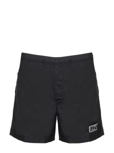 Valentino Logo Patch Nylon Swim Shorts In Black