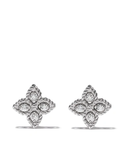 Roberto Coin 18kt White Gold Princess Flower Diamond Earrings In Silver
