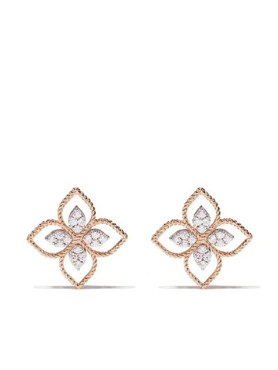 Roberto Coin 18kt Rose Gold Princess Flower Diamond Earrings In Pink