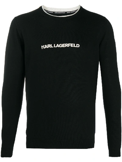 Karl Lagerfeld Logo Print Fine Knit Jumper In Black