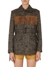 Saint Laurent Belted Fringed Leopard Wool-blend Jacquard Jacket In Animalier