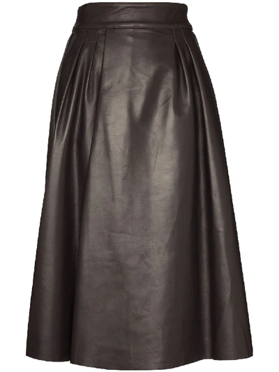 Dolce & Gabbana Pleated Leather Skirt In Braun