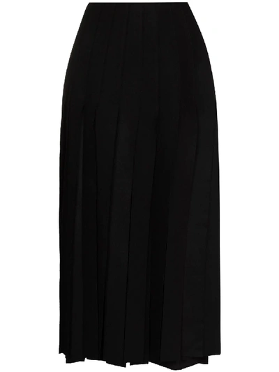 Prada Fringed-edge Wool Midi Skirt In Schwarz