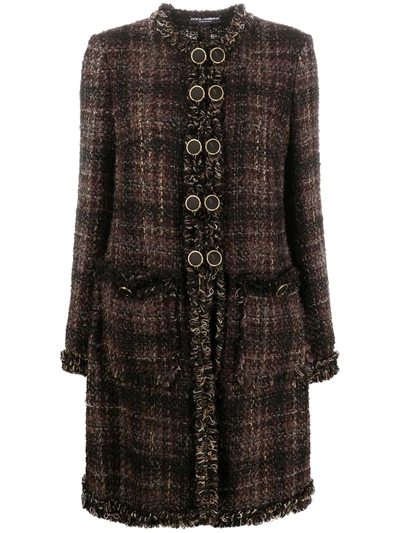 Dolce & Gabbana Button-front Short Tweed Jacket In Brown