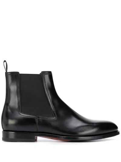 Santoni Ankle-length Leather Chelsea Boots In Black