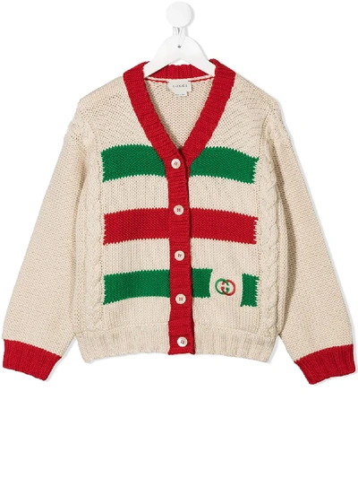 Gucci Kids' 条纹细节开衫 In Ivory