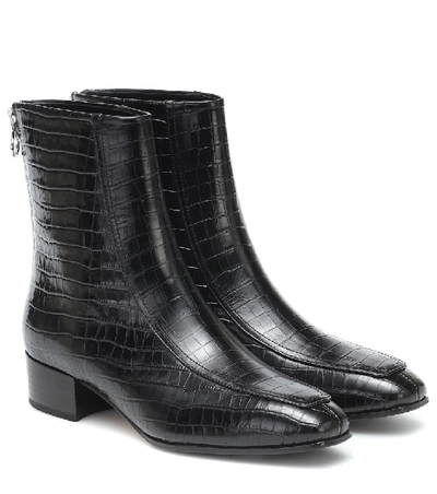 Aeyde 35mm Amelia Croc Embossed Leather Boots In Black