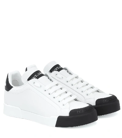 Dolce & Gabbana 20mm Portofino Leather Trainers In White,black
