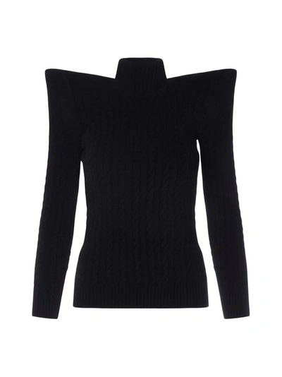 Balenciaga Cable Knit-effect Velvet Turtleneck Sweater In Black