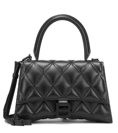 Balenciaga Hourglass Top Handle Small Bag In Quilted Leather In Black