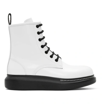 Alexander Mcqueen Glossed-leather Exaggerated-sole Ankle Boots In White