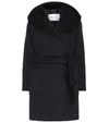 Max Mara Navy Blue Rialto Camel Wool Robe Coat In Black