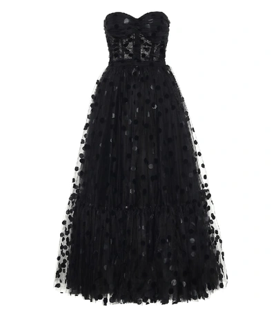 Dolce & Gabbana Flocked Polka-dot Tulle Strapless Cocktail Dress In Black