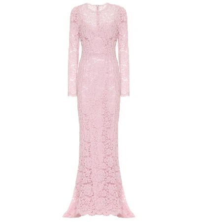 Dolce & Gabbana Long Lace Dress With Train In Lilac