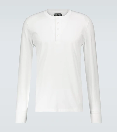 Tom Ford White Stretch-cotton Round-neck Henley T-shirt