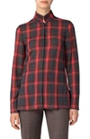 AKRIS OPEN BACK PLAID WOOL MOUSSELINE SHIRT,819312011160