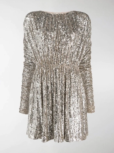 Saint Laurent Sequinned Long-sleeve Mini Dress In Silver