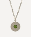 ALEX MONROE X RAVEN SMITH SILVER IRIS REVERSIBLE GREEN TOURMALINE DISC PENDANT NECKLACE,000713840