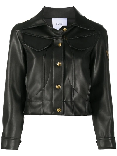 Patou Logo-embroidered Faux-leather Jacket In Black