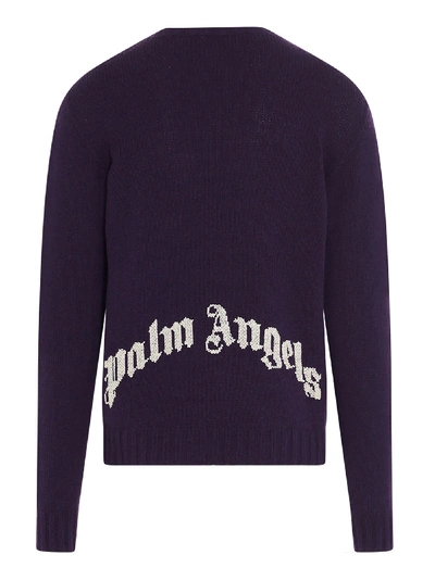 Palm Angels Logo Recycled Wool Blend Knit Sweater In Purple