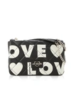 LOVE MOSCHINO BLACK AND WHITE SIGNATURE PRINT ECO- LEATHER SHOULDER BAG,11508587