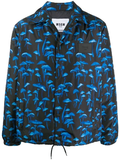 Msgm Mushroom-print Shirt Jacket In Blue