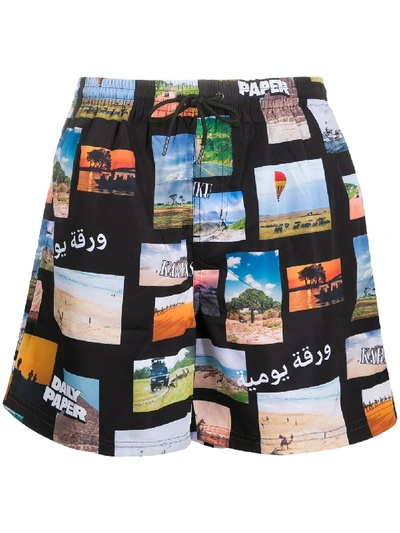 Daily Paper Postcard Print Swim Shorts In Black