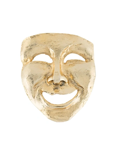 Pre-owned Moschino 1990s Comedy Mask Brooch In Gold