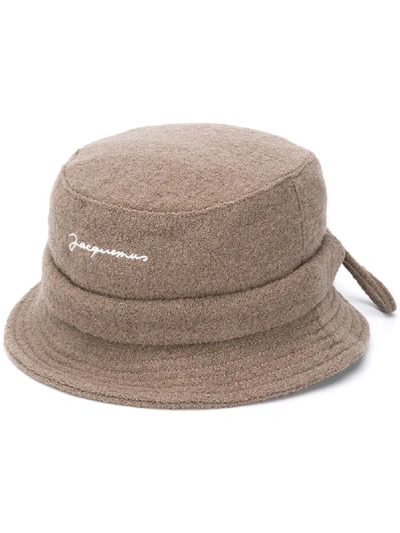 Jacquemus Le Bob Embroidered Wool Bucket Hat In Brown