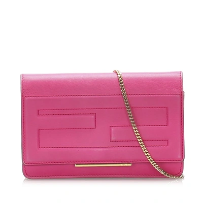 Fendi Tube Leather Wallet On Chain In Pink