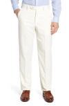 Berle Classic Fit Flat Front Microfiber Performance Trousers In Off White
