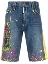 PHILIPP PLEIN PAINT SPLATTER DENIM SHORTS