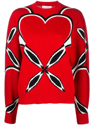 Alexander Mcqueen Heart-motif Intarsia Viscose-knit Jumper In Red