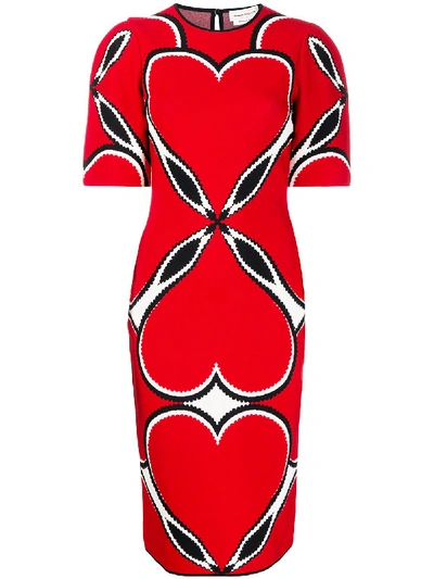 Alexander Mcqueen Heart Intarsia Fitted Dress In Red,white,black