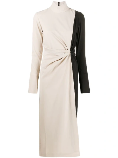 16arlington Morie Bi-colour Gathered Fluid-crepe Dress In Black