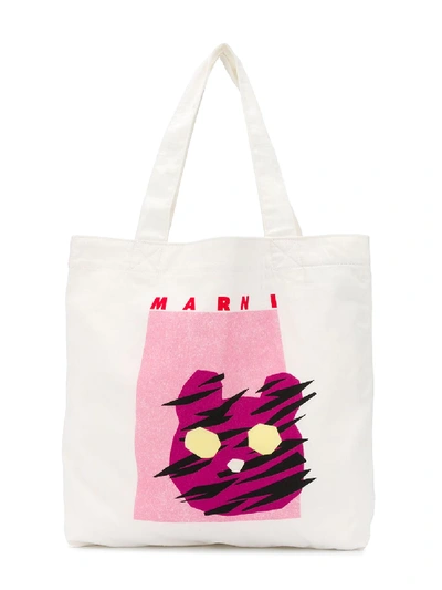 Marni Kids' Graphic Print Tote Bag In White