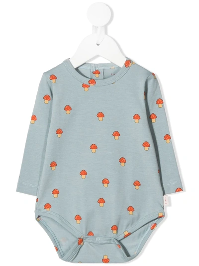 Tiny Cottons Babies' Mushroom Print Long-sleeved Romper In Blue