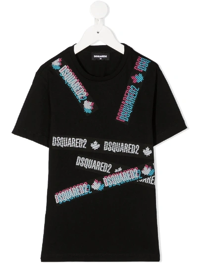 Dsquared2 Kids' Cotton Jersey T-shirt W/ Logo Tape In Black