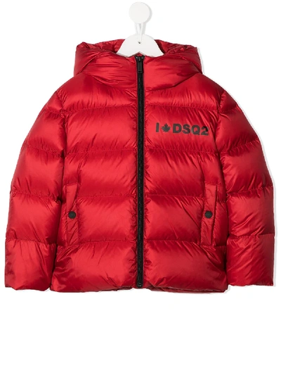 Dsquared2 Kids' Logo衬垫大衣 In Red