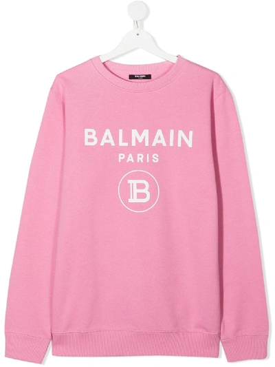 Balmain Teen Logo-print Cotton Sweatshirt In Pink