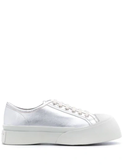 Marni Pablo Laminated Leather Trainers In Silver