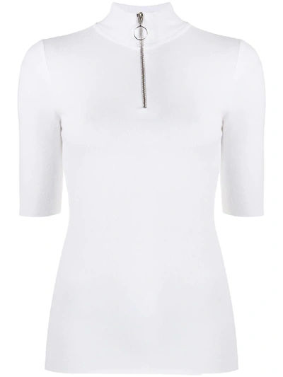 Thom Krom Front Zip Knitted Top In White